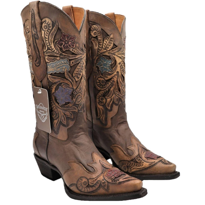 Botas Altas de Cuero Cincelado Mujer Snip Toe Quincy