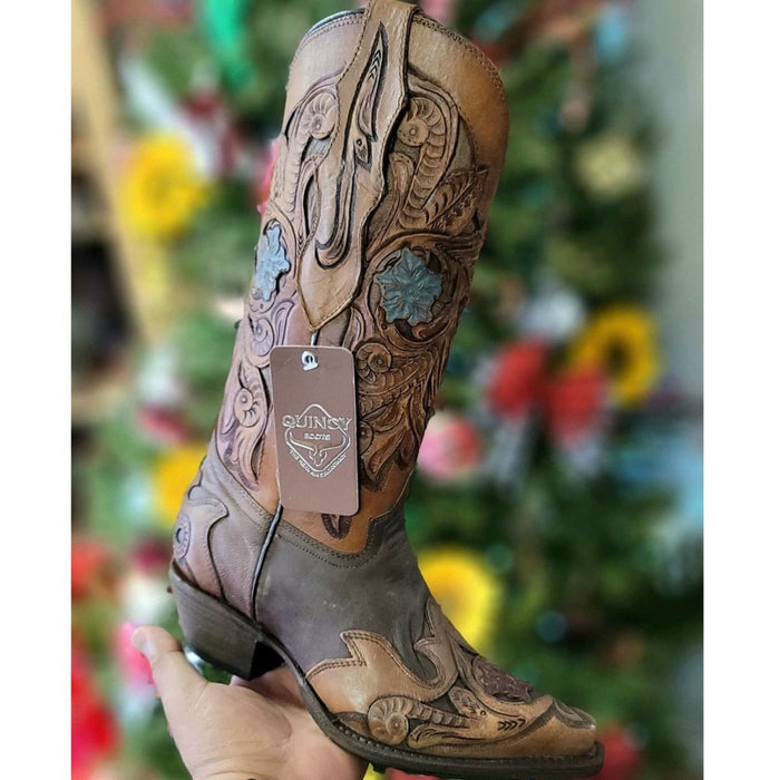 Botas Altas de Cuero Cincelado Mujer Snip Toe Quincy