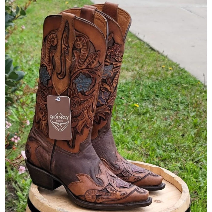Botas Altas de Cuero Cincelado Mujer Snip Toe Quincy