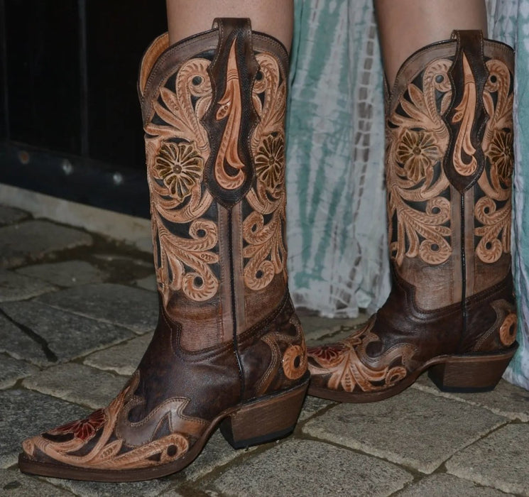 Botas Altas de Cuero Cincelado Mujer Snip Toe Quincy