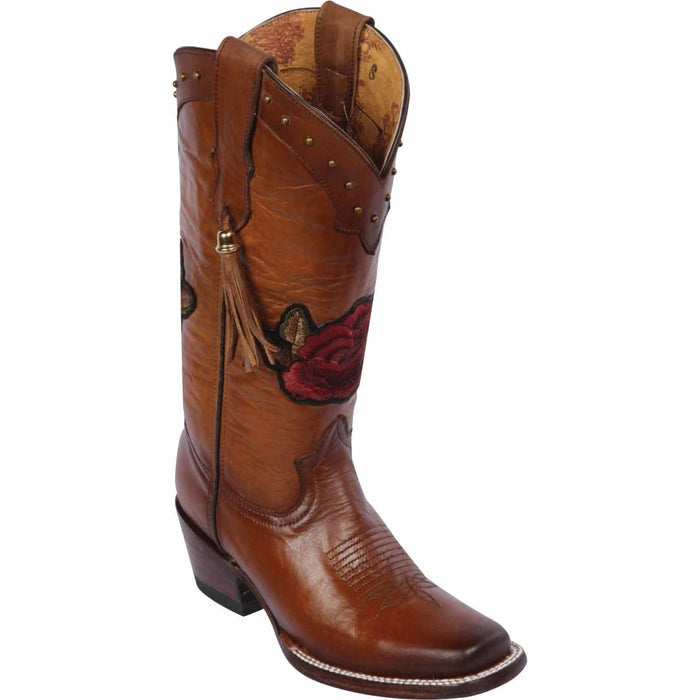 Botas Altas de Cuero con Flores Horma Rodeo Mujer