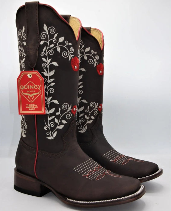 Botas Altas de Cuero con Flores Rodeo Mujer