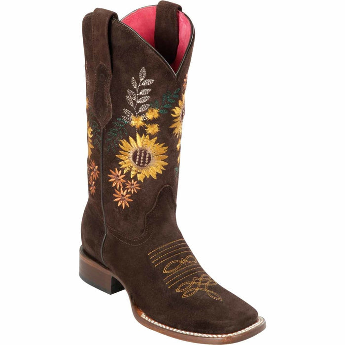 Botas Altas Cuero Flores Horma Rodeo Mujer