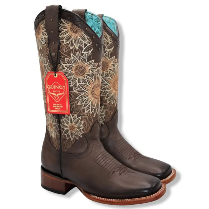 Botas Altas de Cuero con Flores Rodeo Mujer