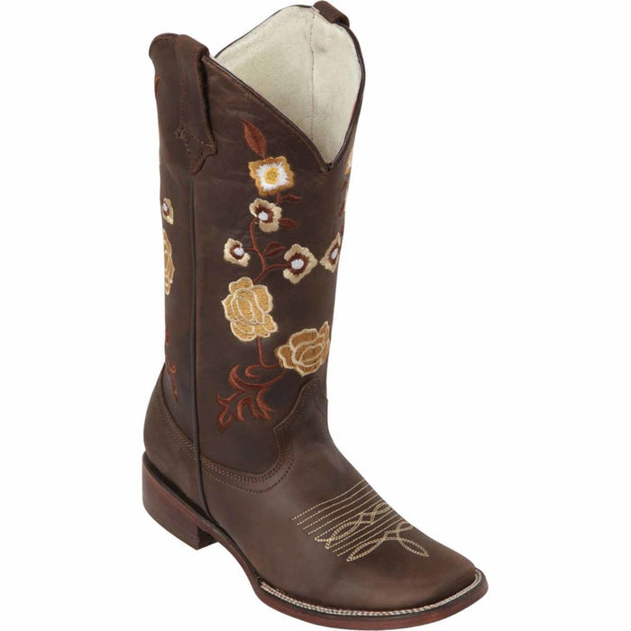 Botas Altas Cuero Flores Mujer Horma Rodeo