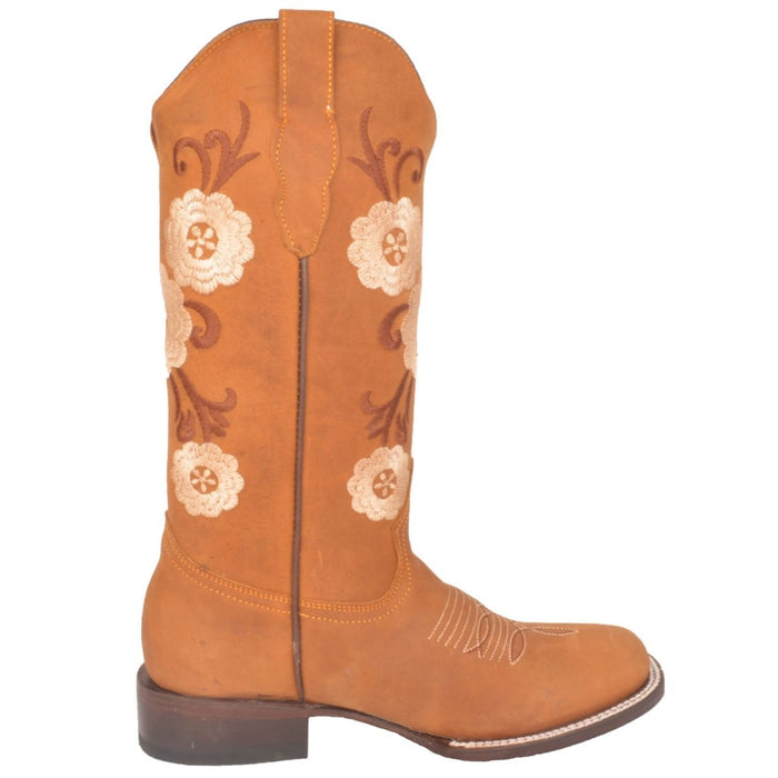 Botas Altas de Cuero con Flores Horma Rodeo Mujer