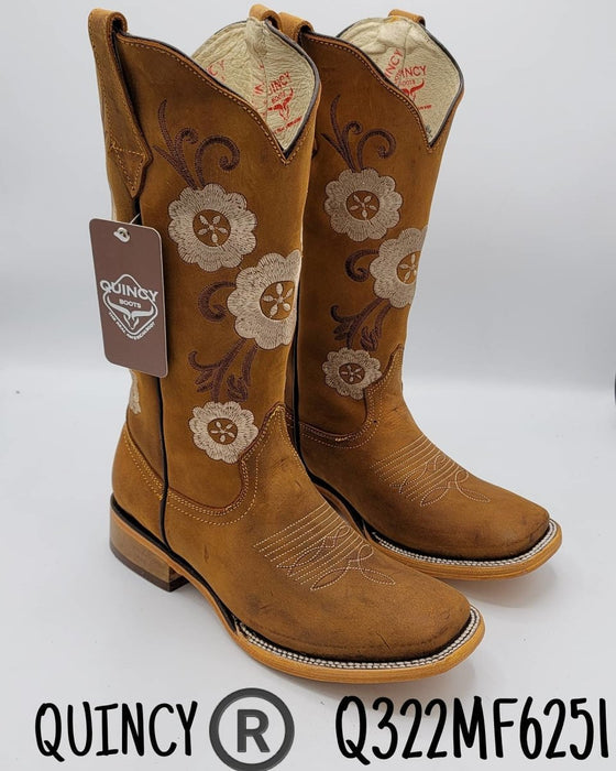 Botas Altas de Cuero con Flores Horma Rodeo Mujer