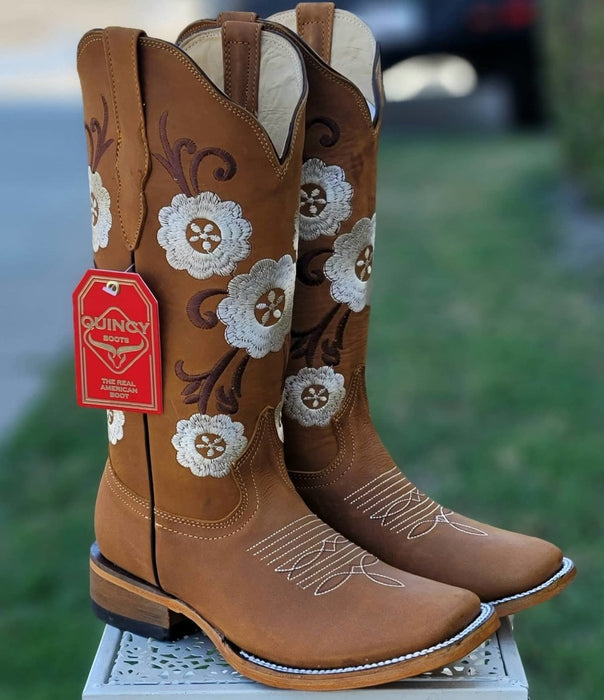 Botas Altas de Cuero con Flores Horma Rodeo Mujer