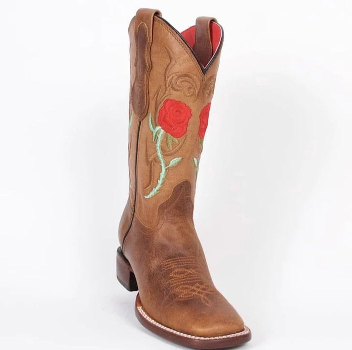 Botas Altas de Cuero con Flores en Horma Rodeo