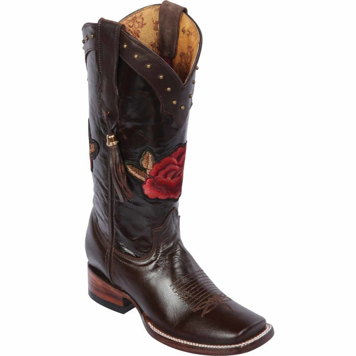 Botas Altas de Cuero con Flores Rodeo Mujer