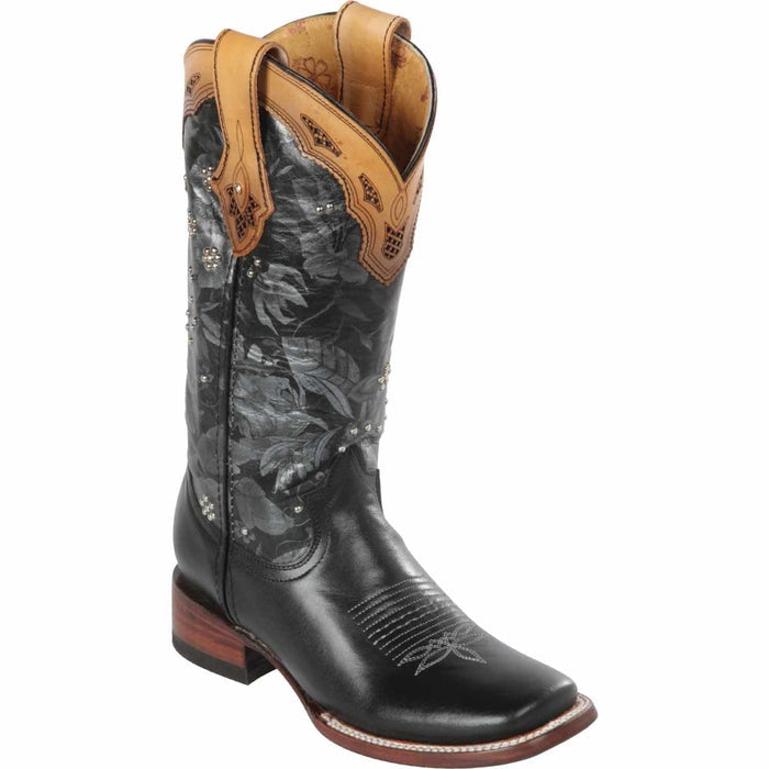Botas Altas de Cuero con Bordado Floral Rodeo Mujer