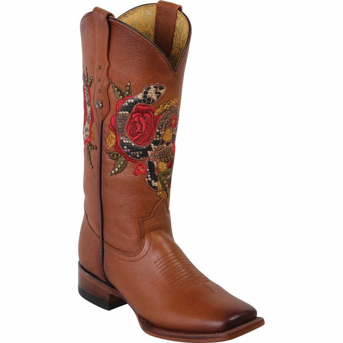 Botas Altas de Cuero con Flores en Horma Rodeo Mujer