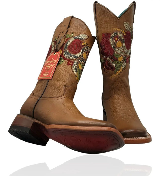 Botas Altas de Cuero con Flores en Horma Rodeo Mujer