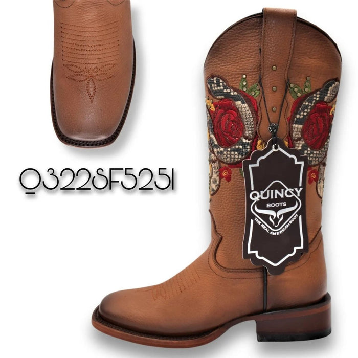 Botas Altas de Cuero con Flores en Horma Rodeo Mujer