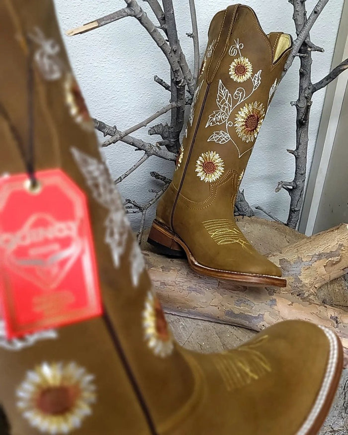 Botas de Cuero con Girasoles Rodeo para Mujer