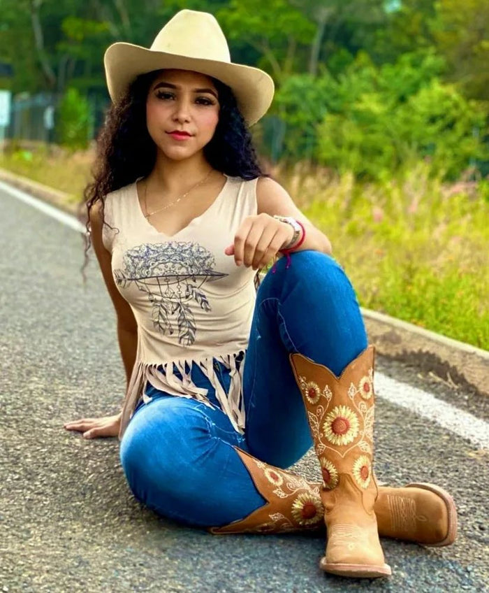 Botas de Cuero con Girasoles Rodeo para Mujer