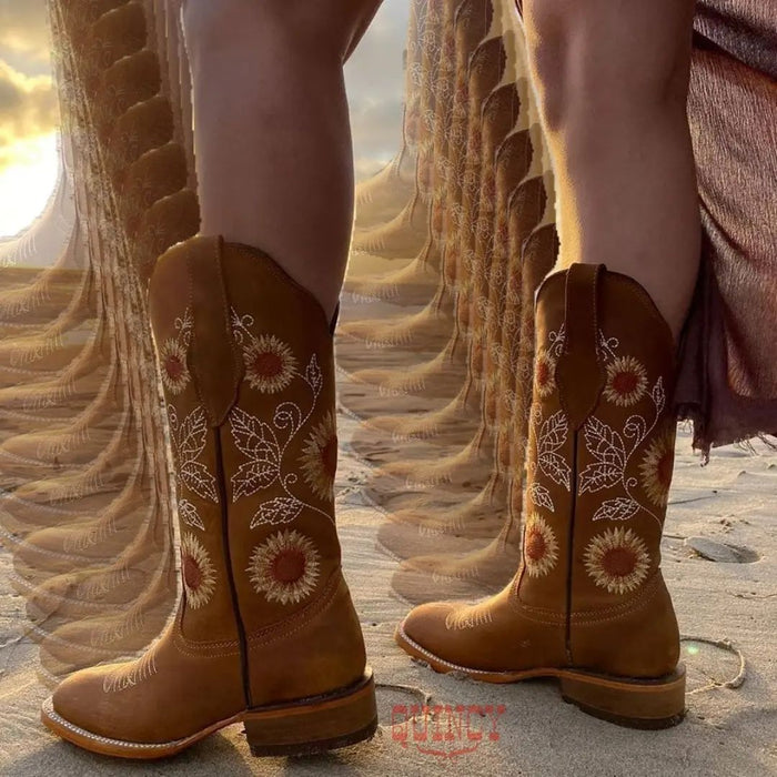 Botas de Cuero con Girasoles Rodeo para Mujer