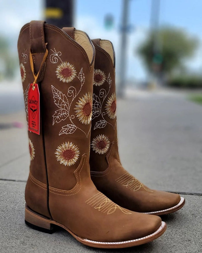 Botas de Cuero con Girasoles Rodeo para Mujer