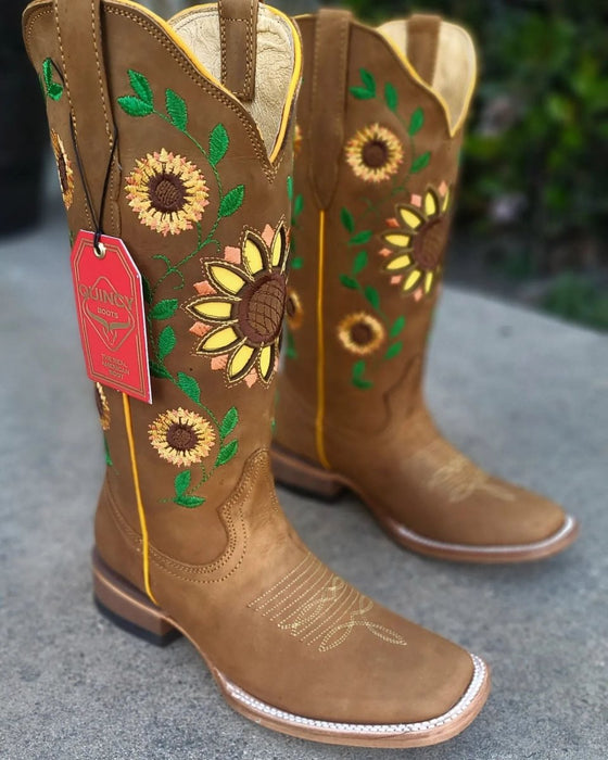 Botas Vaqueras de Cuero con Girasoles Rodeo Mujer