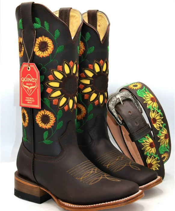 Botas Vaqueras Café con Girasoles de Mujer Rodeo