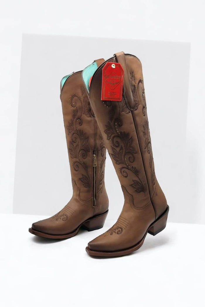 Botas Altas de Cuero Original para Mujer Color Miel Q34T8351