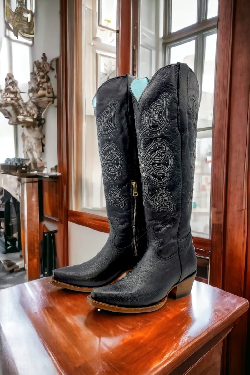 Botas Altas de Cuero Original para Mujer Color Negro Q34T5205