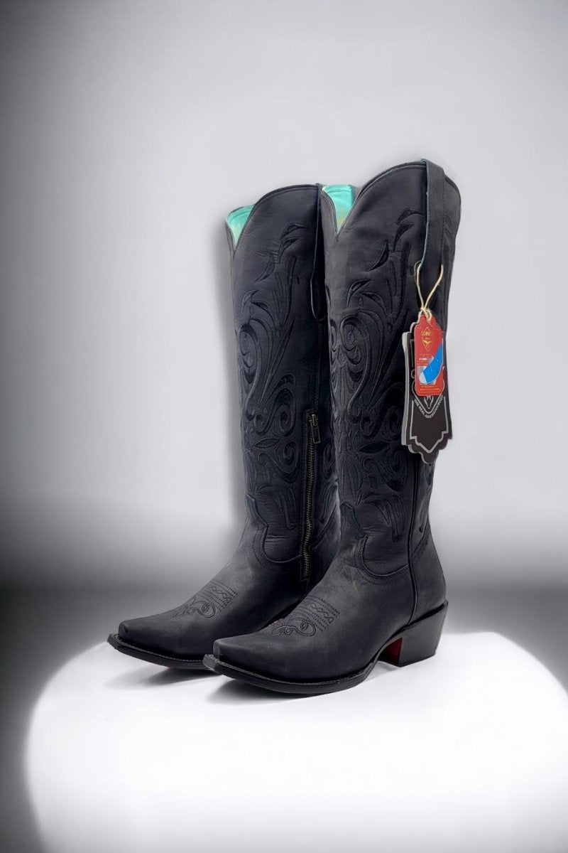 Botas Altas de Cuero Original para Mujer Color Negro Q34T6205