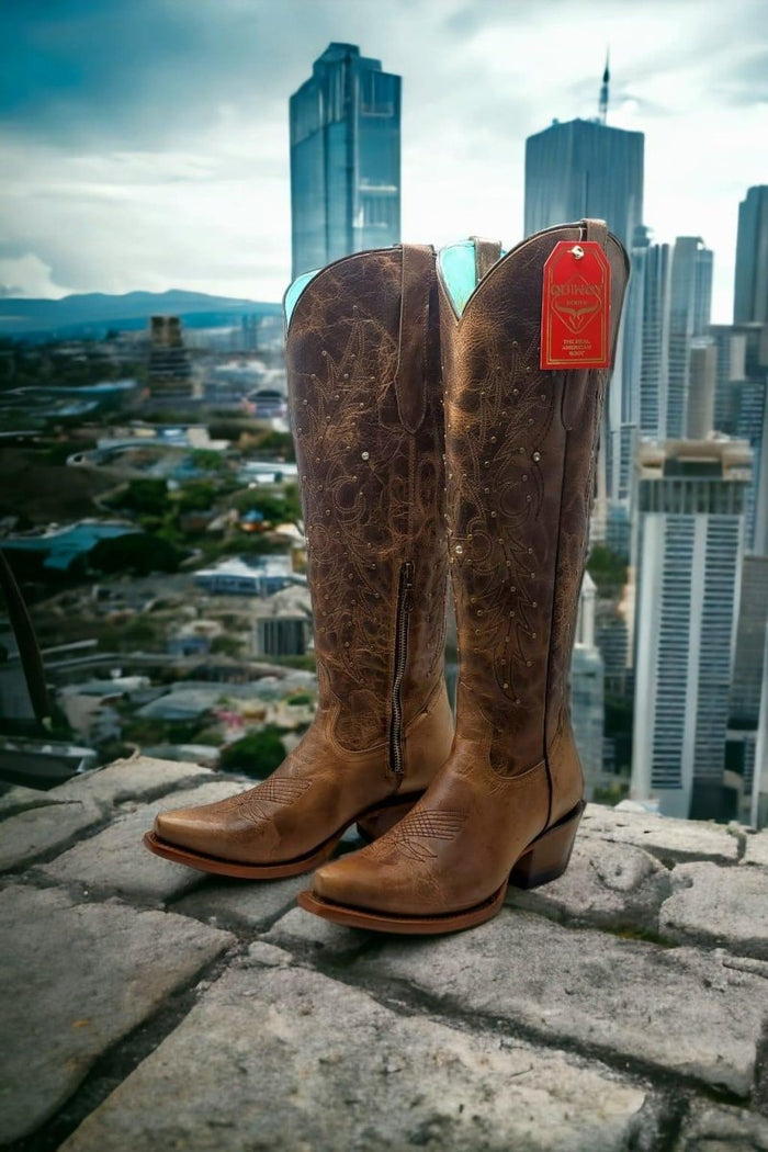 Botas Altas de Cuero Original para Mujer Color Tan Q34T5259