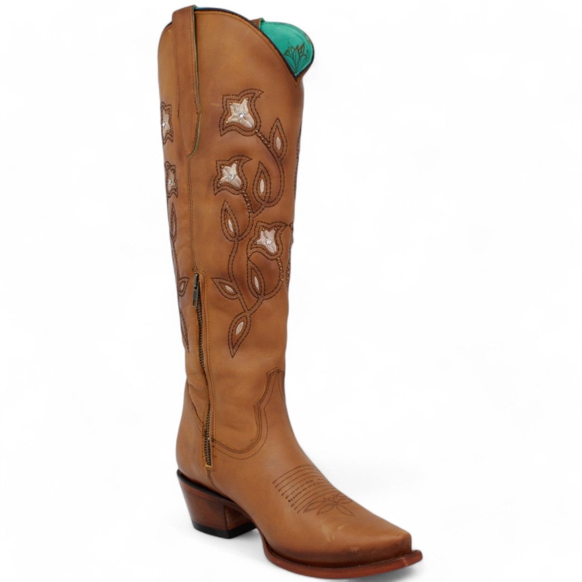 Botas Altas de Cuero Original para Mujer Color Tan Q34T8331