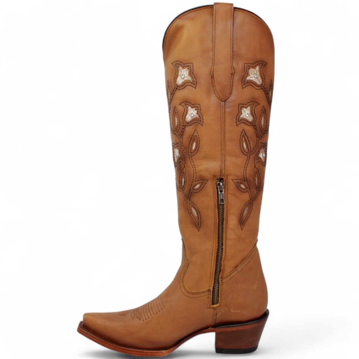 Botas Altas de Cuero Original para Mujer Color Tan Q34T8331
