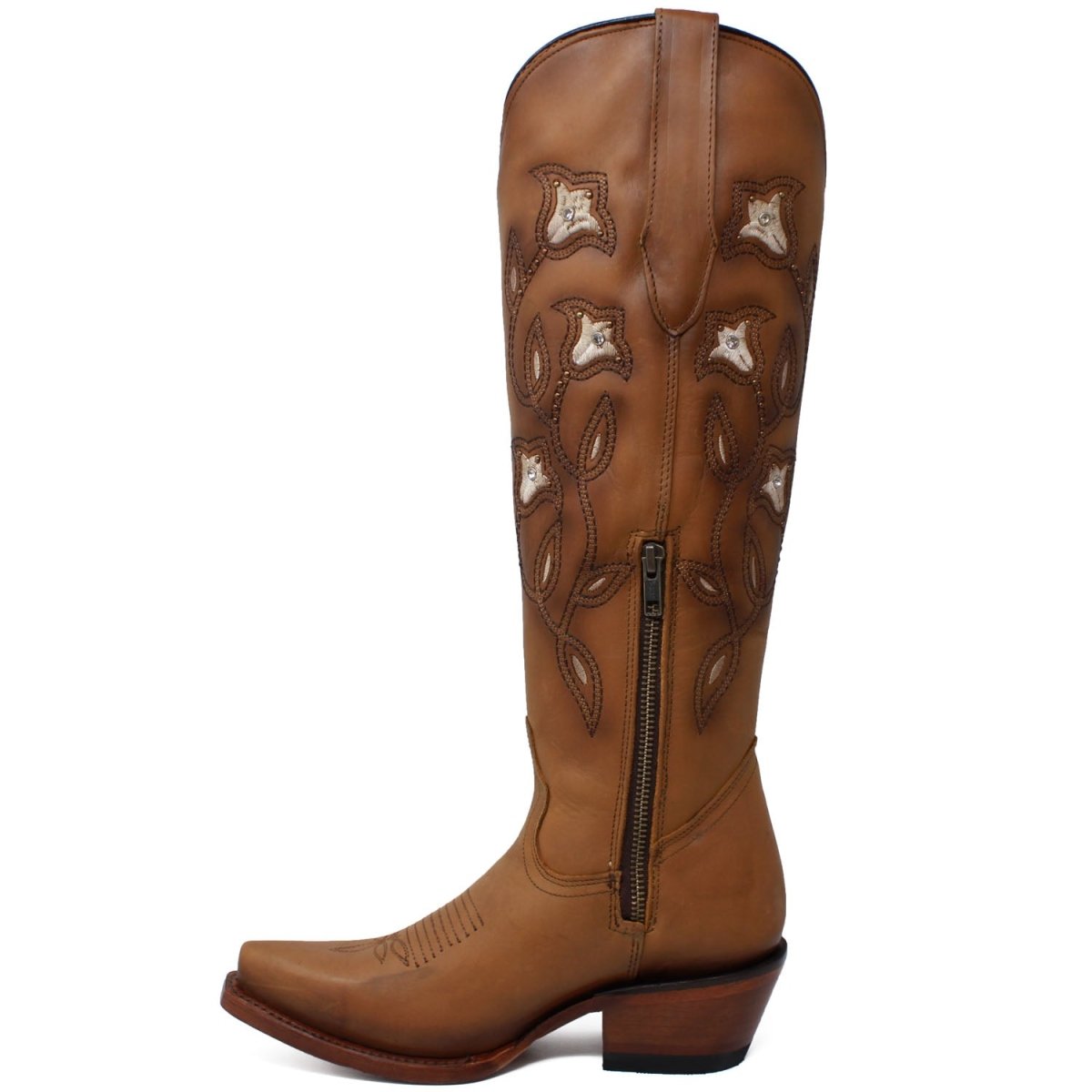Botas Altas de Cuero Original para Mujer Color Tan Q34T8331