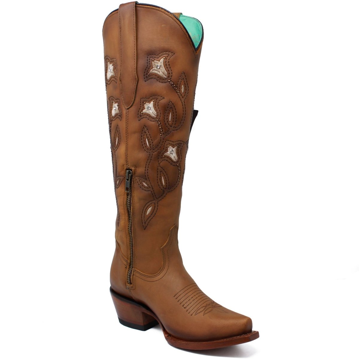 Botas Altas de Cuero Original para Mujer Color Tan Q34T8331