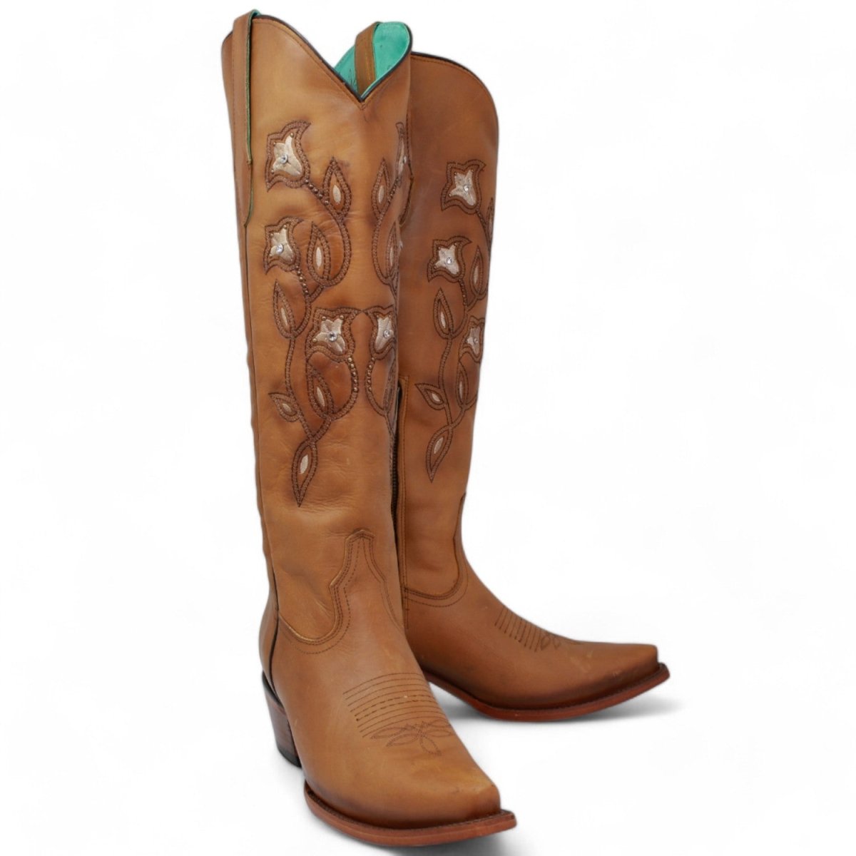 Botas Altas de Cuero Original para Mujer Color Tan Q34T8331