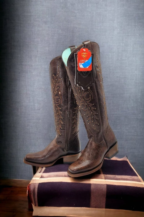 Botas Altas de Cuero Rodeo Café Mujer