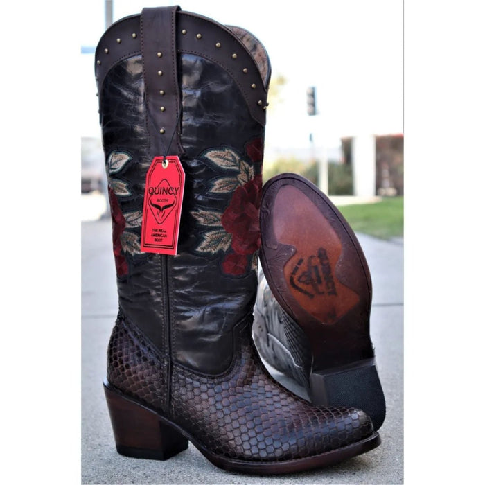 Botas de Piton Grabado para Mujer Punta Oval