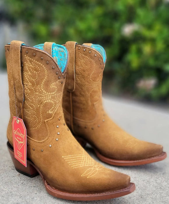 Botas Cortas de Cuero Nobuck Punta Recortada Mujer