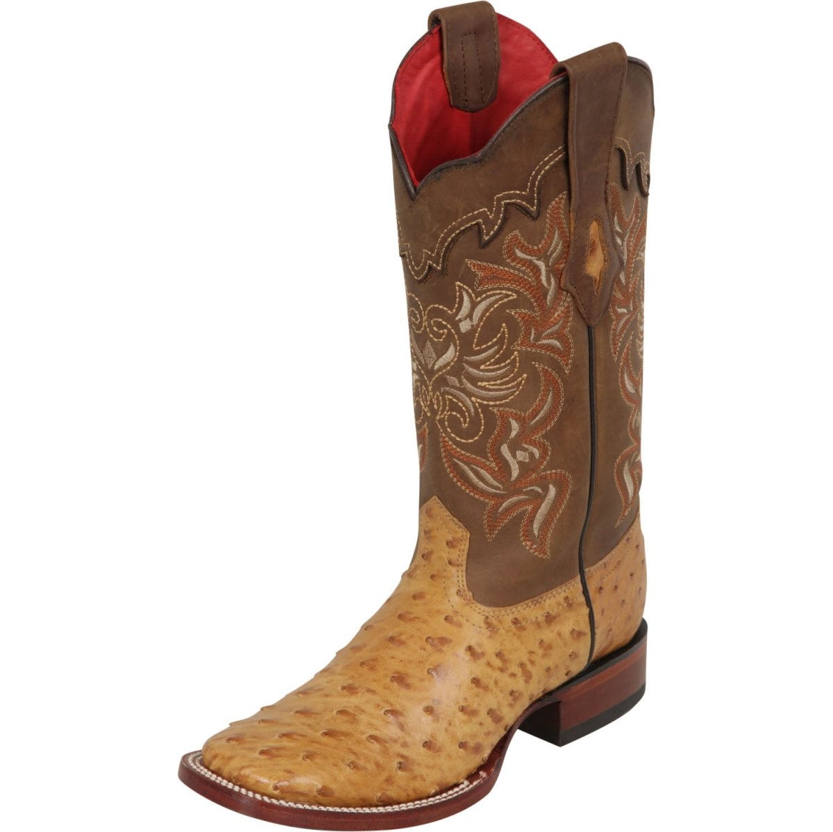 Botas de Avestruz Horma Cuadrada Dama Ambar