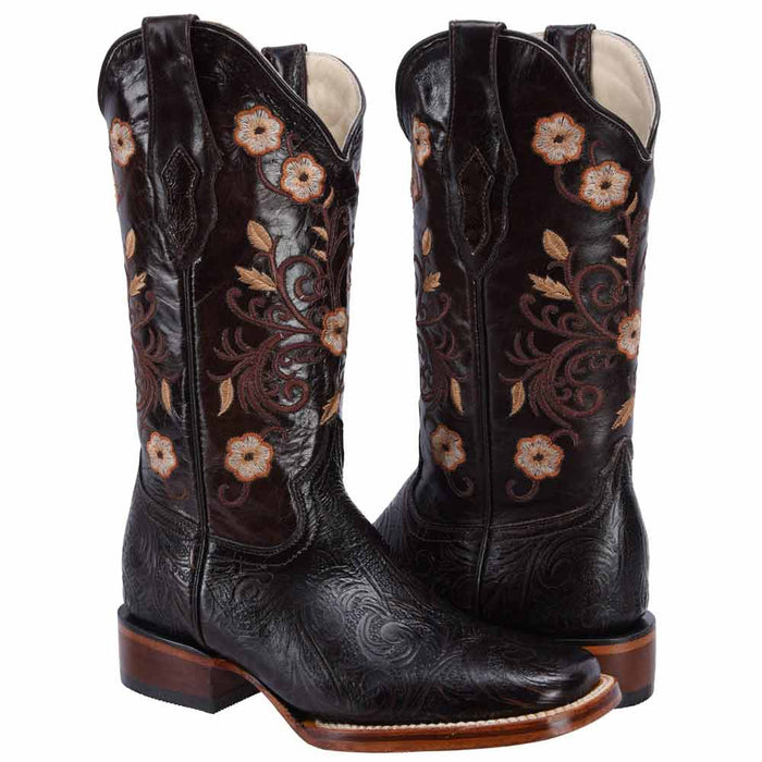 Botas de Cuero Cincelado Rodeo Mujer Cafe JB-16-09CAF