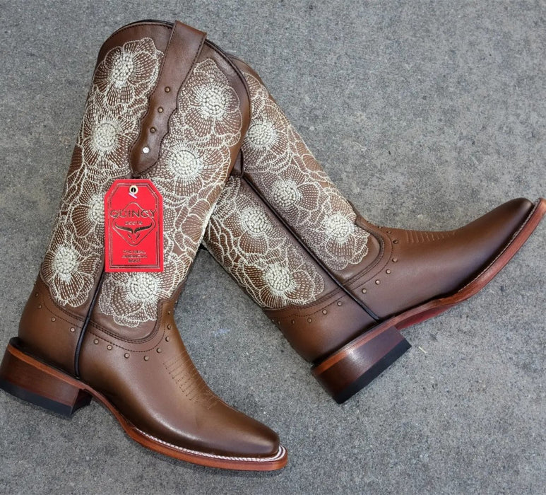 Botas de Cuero con Flores para Mujer Rodeo