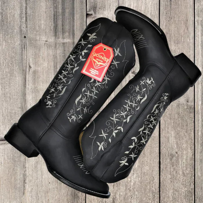 Botas de Cuero con Flores Horma Rodeo Mujer