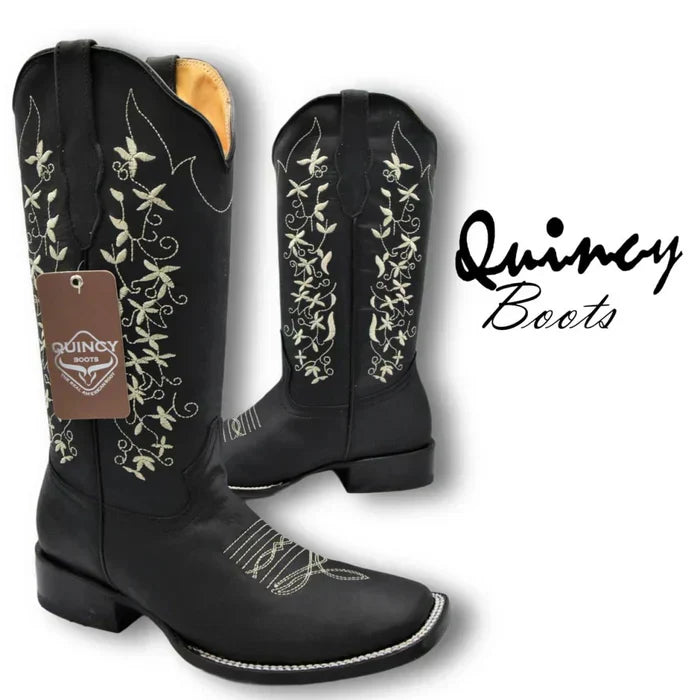 Botas de Cuero con Flores Horma Rodeo Mujer