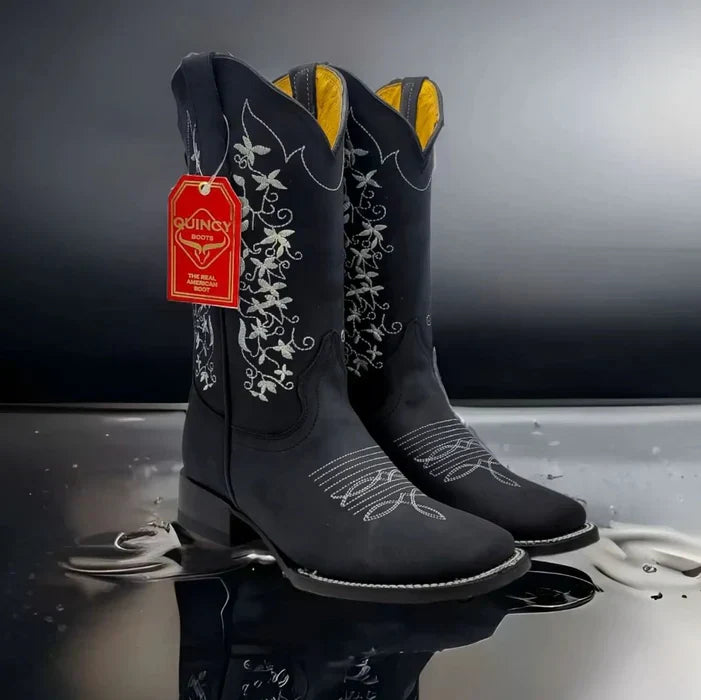 Botas de Cuero con Flores Horma Rodeo Mujer