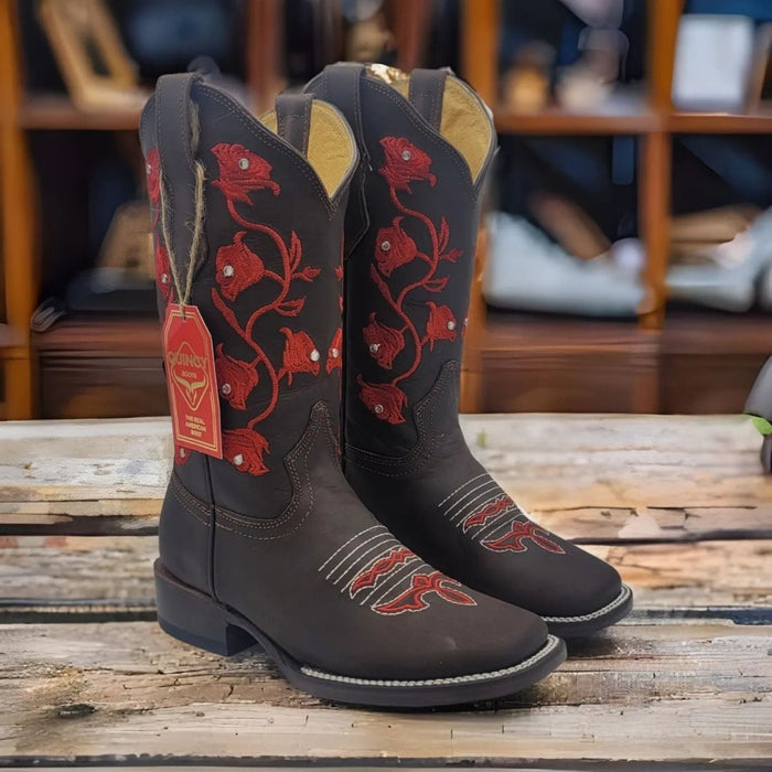 Botas de Cuero con Flores Horma Rodeo Mujer