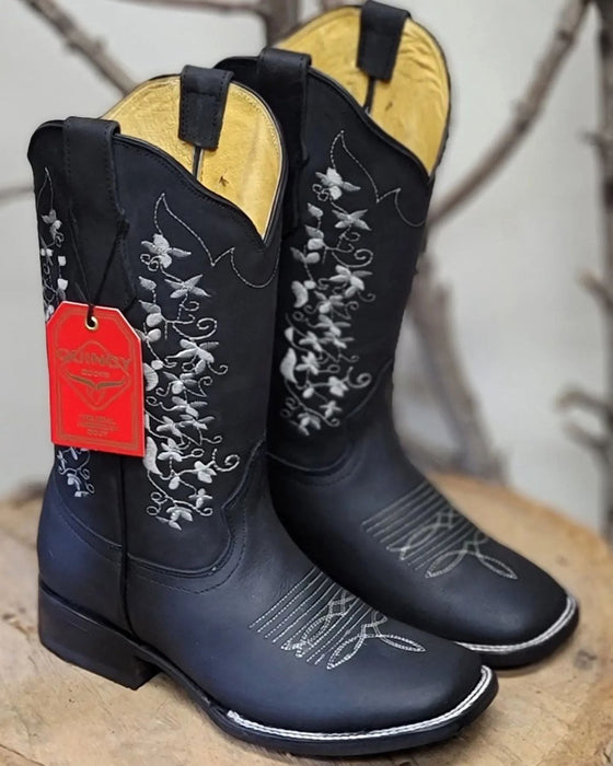 Botas de Cuero con Flores Rodeo Mujer