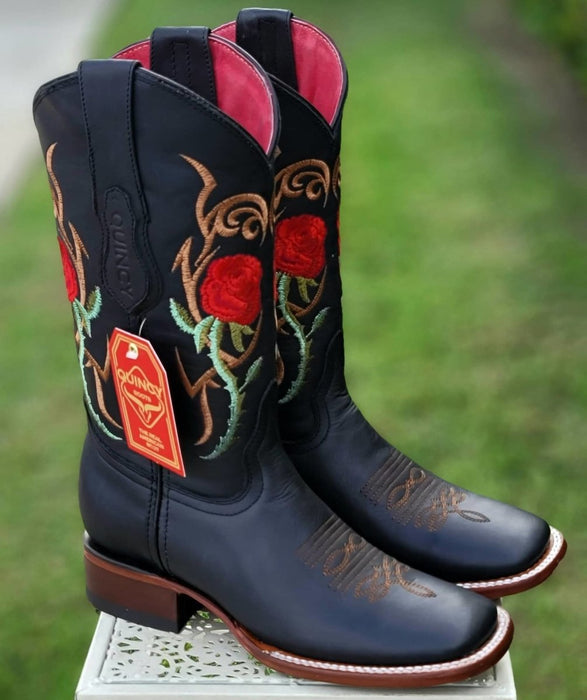 Botas de Cuero con Flores Horma Rodeo Mujer