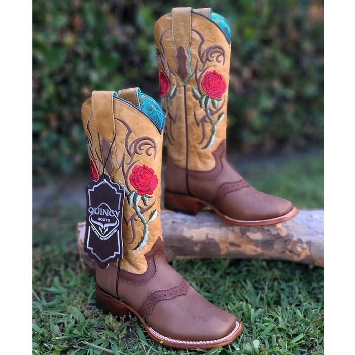 Botas de Cuero con Flores Rodeo para Mujer