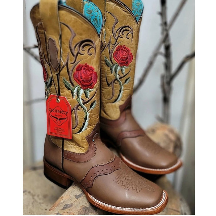 Botas de Cuero con Flores Rodeo para Mujer
