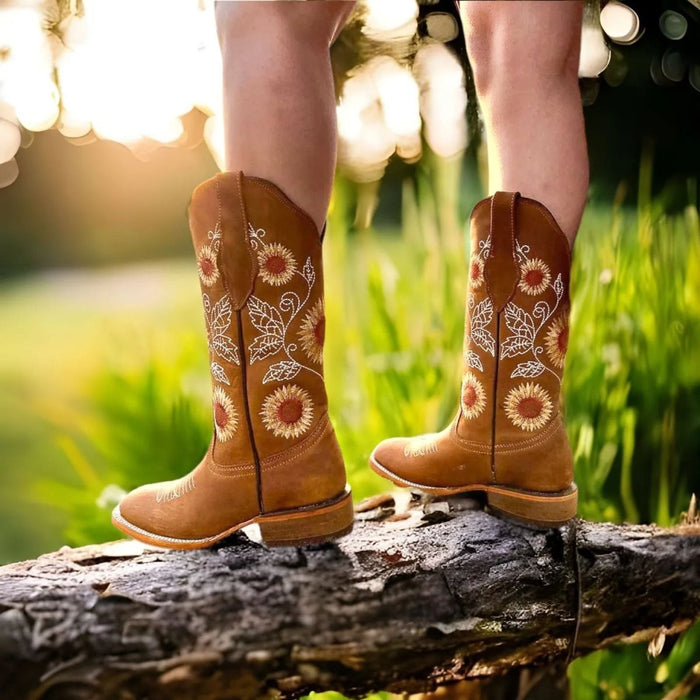 Botas de Cuero con Girasoles Rodeo para Mujer