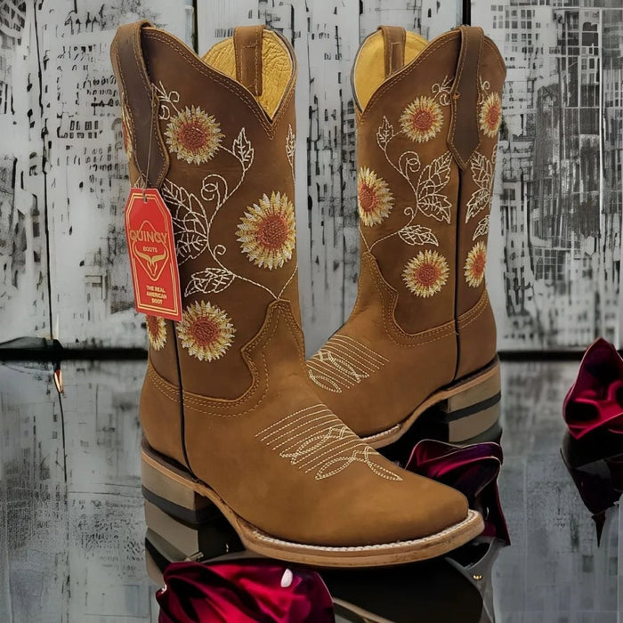Botas de Cuero con Girasoles Rodeo para Mujer