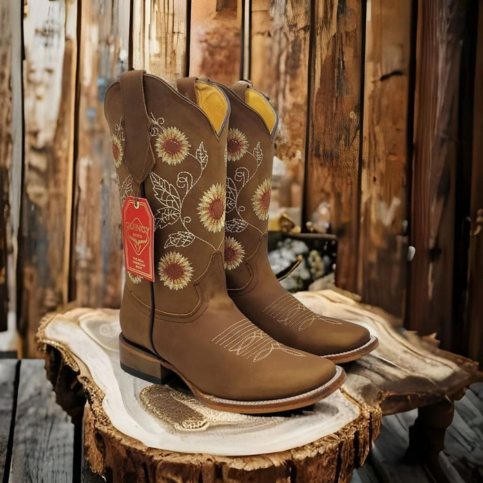 Botas de Cuero con Girasoles Rodeo para Mujer